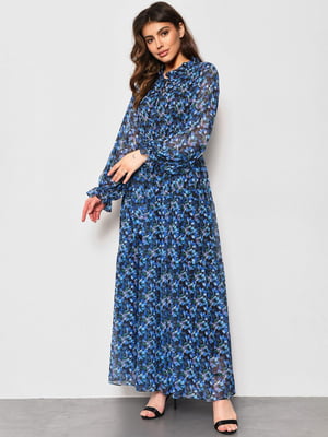 Шифонова синя сукня-максі з квітковим принтом | 6835475