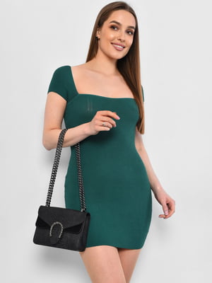 Зелена облягаюча сукня-міні в дрібний рубчик | 6835482