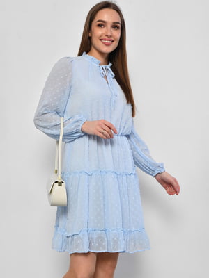 Шифонова блакитна сукня А-силуету в горошок | 6835485