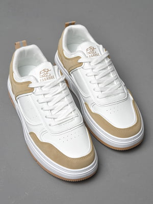Кросівки біло-бежевого кольору на шнурівці | 6835705