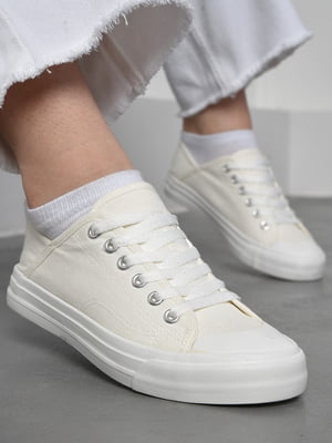 Кеди текстильні білого кольору на шнурівці  | 6835845