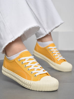Кеди текстильні жовтого кольору на шнурівці  | 6835849