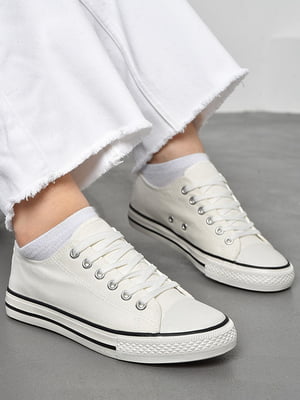 Кеди текстильні білого кольору на шнурівці  | 6835852
