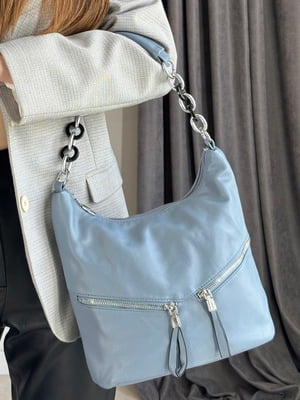Блакитна сумка через плече з екошкіри | 6835929