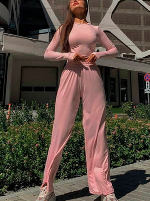 Костюм рожевого кольору: топ з довгим рукавом та штани | 6835964