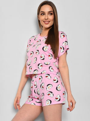 Рожева піжама з принтом: футболка та шорти | 6836102