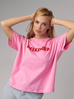 Трикотажна рожева футболка з написом Weekender | 6838532