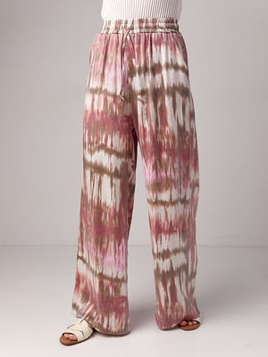 Летние прямые штаны на резинке с абстрактным принтом | 6838577