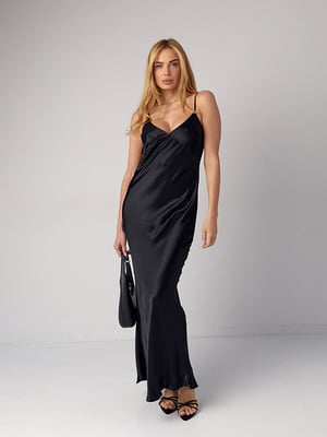 Атласна чорна сукня максі в білизняному стилі | 6838581