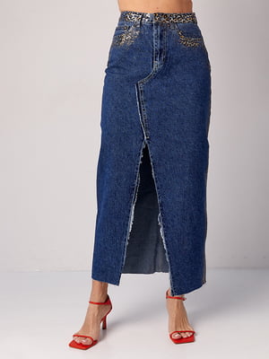 Длинная джинсовая юбка с леопардовым напылением | 6838590