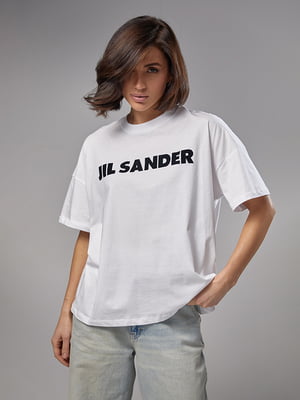 Трикотажная белая футболка с надписью Jil Sander | 6838592