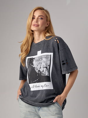 Сіра трикотажна футболка в стилі Grunge | 6838593