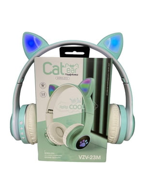 Бездротові навушники з котячими вухами зелені дитячі | 6838977