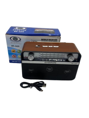 Потужний портативний радіоприймач  RT-309 FM/AM/SW/Bluetooth/USB з ліхтариком | 6839213