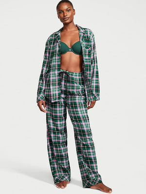 Зеленая клетчатая пижама: рубашка и брюки | 6839574