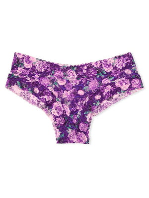 Трусы-бразилиана фиолетовые с цветочным принтом | 6840147