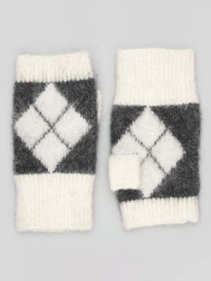 Білі рукавиці-мітенки в ромби | 6840380