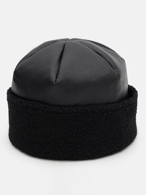 Чорна комбінована шапка з відворотом | 6840382