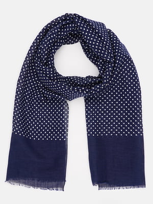 Бавовняно-лляний синій шарф у горох (45х170см) | 6840384