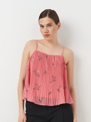 Топ-блузка рожевого кольору в квітковий принт | 6840394