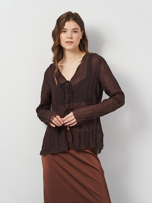 Свободная коричневая блуза на завязках | 6840454