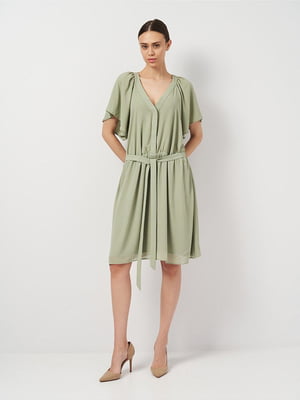 Бірюзова А-силуетна сукня з широкими рукавами | 6840458