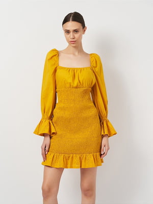 Приталенное желтое платье с вышивкой | 6840463