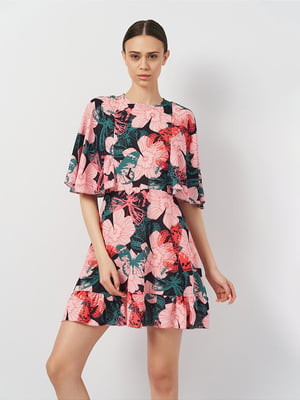Платье-мини в цветочный принт со свободными рукавами | 6840490