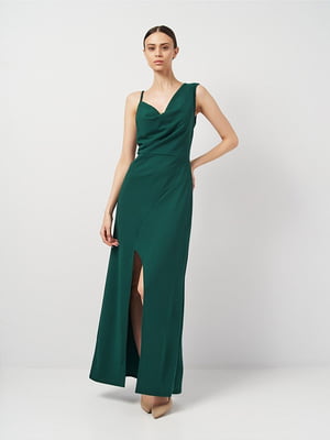 Длинное зеленое платье с высоким разрезом | 6840502