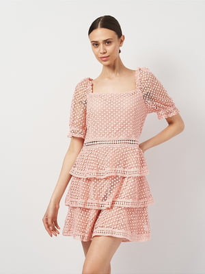 Мереживна рожева сукня з триярусною спідницею | 6840508