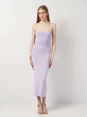 Облегающее светло-фиолетовое платье на бретелях из бусин | 6840555