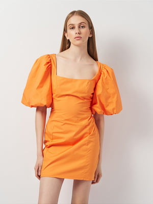 Оранжевое платье-мини с рукавами-фонариками | 6840556