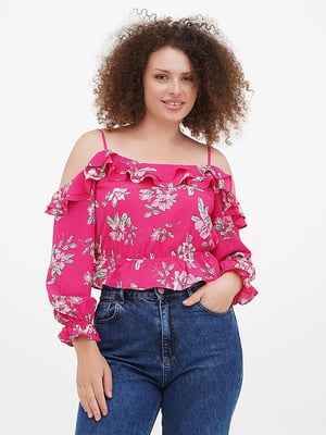 Топ-блузка рожевого кольору в квітковий принт | 6840616