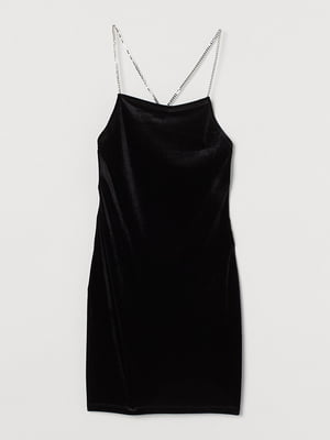 Черное платье-футляр с шлейками-цепочками | 5786154
