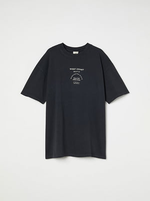 Хлопковая черная футболка с принтом | 6840369