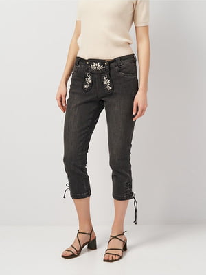 Капри джинсовые темно-серые с вышивкой | 6844333