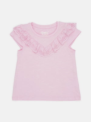 Розовая хлопковая футболка с оборками | 6844403