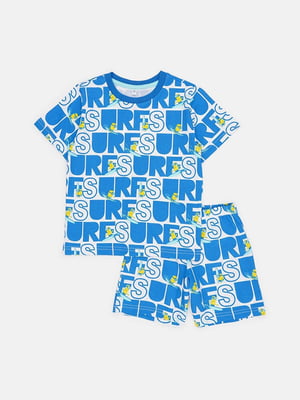 Хлопковая синяя пижама: футболка и шорты | 6844405