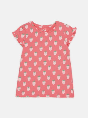 Розовая хлопковая футболка с принтом | 6844412