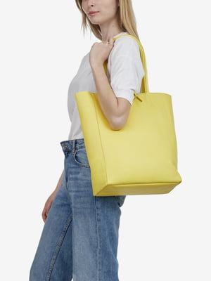 Шкіряна сумка шопер лимонного кольору | 6838472