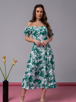 Квіткова зелена сукня з відкритими плечима | 6845041