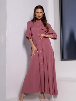Темно-рожева бавовняна сукня-сорочка з розрізами | 6845080