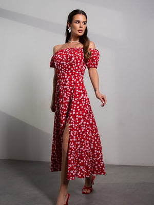Червона ретро сукня з квіткової бавовни | 6845090