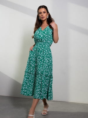 Зелена квіткова сукня з рюшами та воланом | 6845095