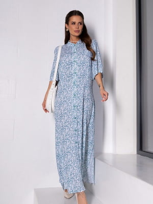 Блакитна квіткова сукня-сорочка максі довжини | 6845098