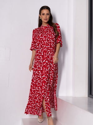 Червона бавовняна сукня-сорочка з бічними розрізами | 6845102