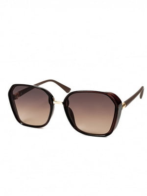 Темно-коричневі сонцезахисні окуляри з геометричною оправою | 6845187