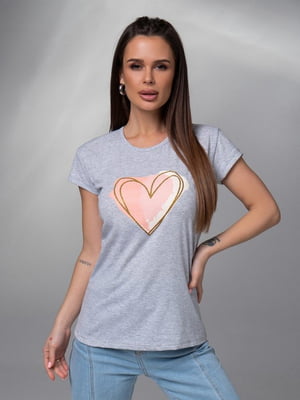 Сіра трикотажна футболка з великим серцем | 6845273