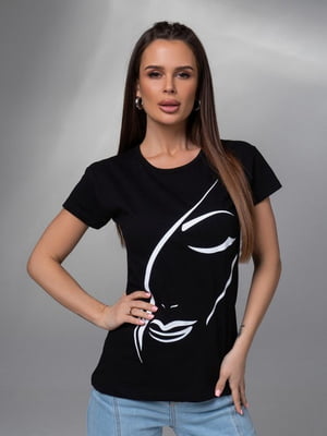 Чорна бавовняна футболка з силуетним малюнком | 6845278