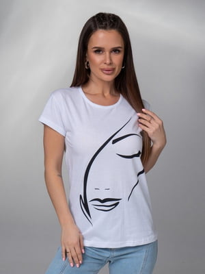 Біла бавовняна футболка з силуетним малюнком | 6845280